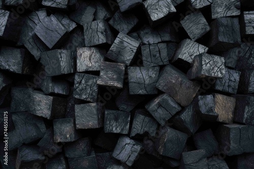 Close-up of charcoal chunks arranged in an aesthetically pleasing pattern