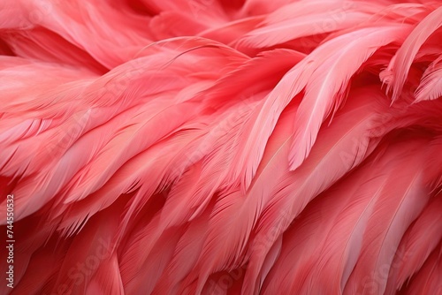 Close-up of flamingo feathers, revealing their unique texture and color