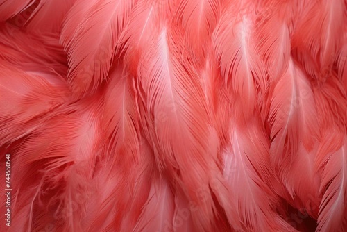 Close-up of flamingo feathers, revealing their unique texture and color