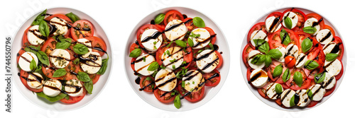 Set of caprice salad with balsamic glaze isolated on a transparent background.