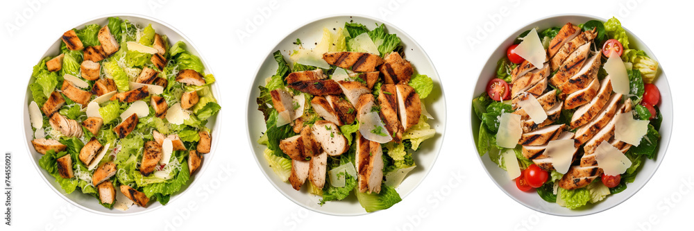 Set of grilled chicken Caesar salad isolated on a transparent background. Set of grilled chicken Caesar salad isolated on a transparent background.