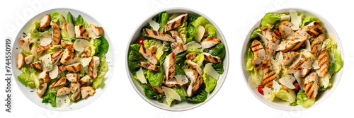 Set of grilled chicken Caesar salad isolated on a transparent background.