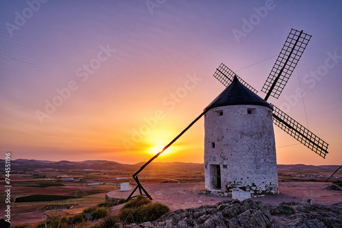 Group of ancient windmills in the town of Consuegra Spain , on the route of the Don Quixote and Cervantes mills photo