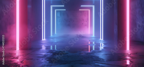 luminous neon light on an abstract dark floor in the 