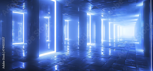 luminous neon light on an abstract dark floor in the 