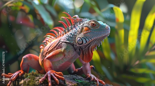 Playful iguana  its vibrant personality shining through.