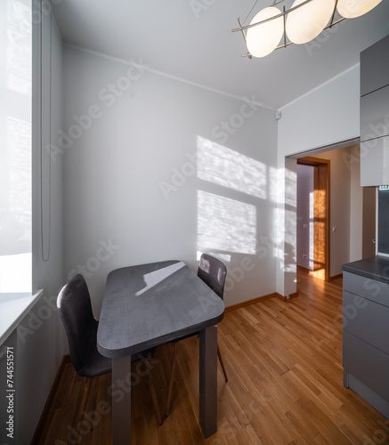 KItchen in the modern flat. Light from the window.