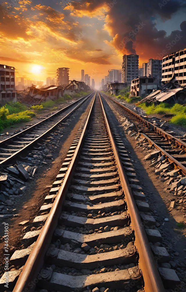 Fototapeta premium railway at sunset