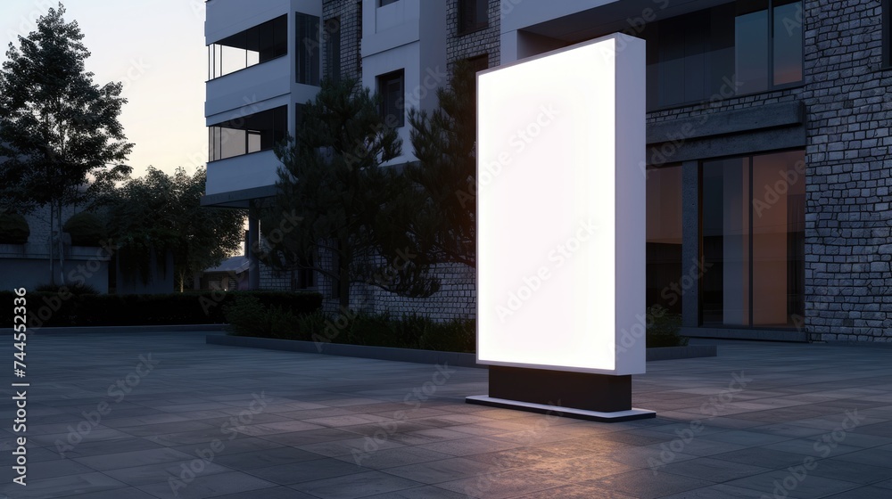 Illuminated Blank Advertising Billboard at Twilight in Urban Setting Illuminated Blank Advertising Billboard at Twilight in Urban Setting