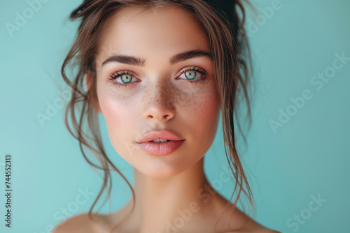 Beauty Portrait of a Young Fashion Model: Glamour and Elegance on a Clean White Background