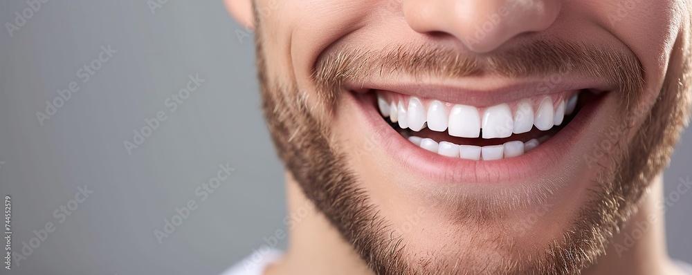 Fototapeta premium Close up man smiling showing perfect white teeth