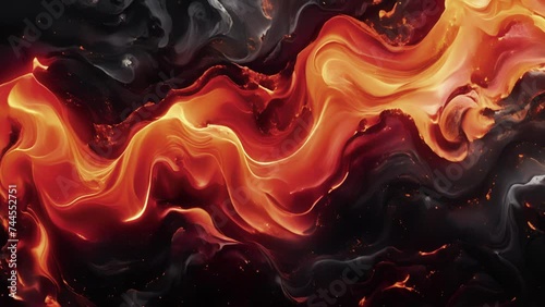 Texture of hardened lava with swirls of orange and black resembling a fiery river frozen in time.