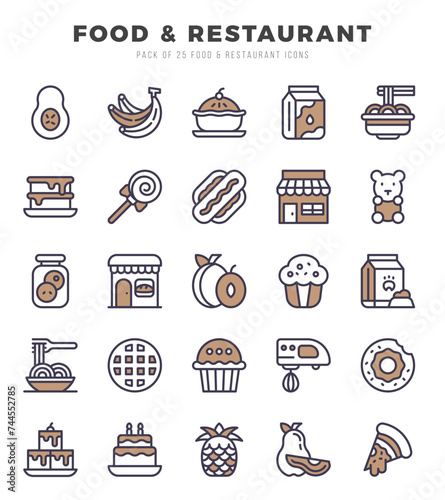 Food and Restaurant Icons Pack. Two Color icons set. Two Color icon collection set.