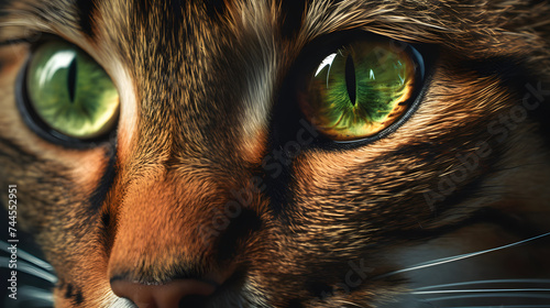  a close up of a cat in a green eyed state