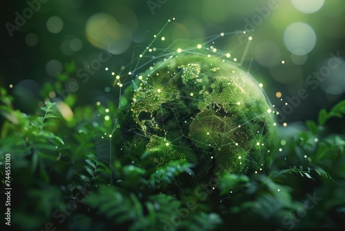 Environment concept. A green globe with connected dots.