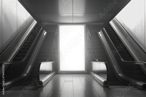 blank white vertical advertising light box, escalator background, for advertising promotion template
