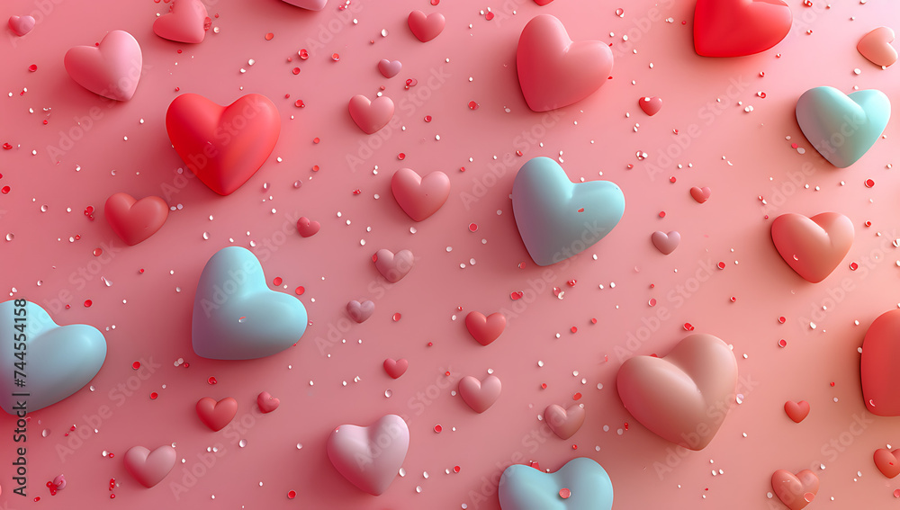 multiple colorful hearts are arranged on pink backgro multiple colorful hearts are arranged on pink backgro
