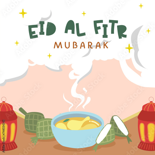 illustration of eid al fitr mubarak islamic celebration card design