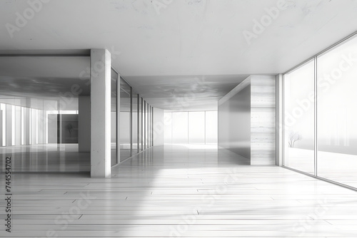 office foyer with glass walls flat roof and wooden fl