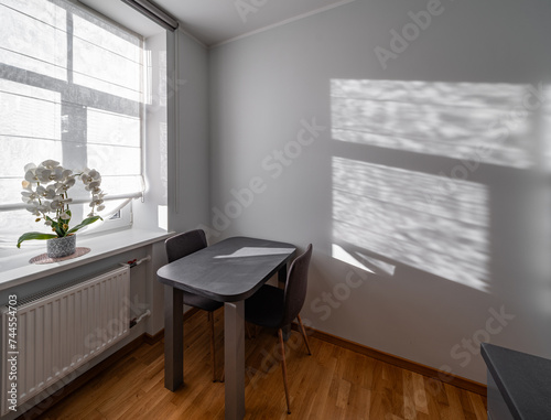 KItchen in the modern flat. Light from the window.