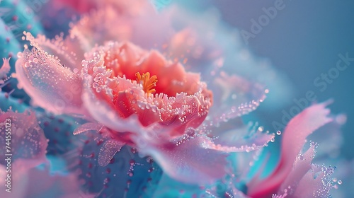Chilled Cactus Blossom: Close-up view displays the cactus flower adorned with frosty textures and cool tones.