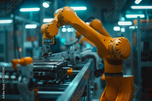 Industrial robot arm in a manufacturing plant