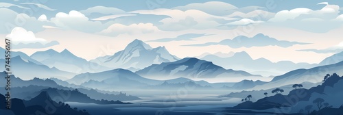 Mountain Landscape Panorama Concept Drawing Background image HD Print 15232x5120 pixels. Neo Game Art V8 21