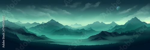 Mountain Landscape Panorama Concept Drawing Background image HD Print 15232x5120 pixels. Neo Game Art V8 14