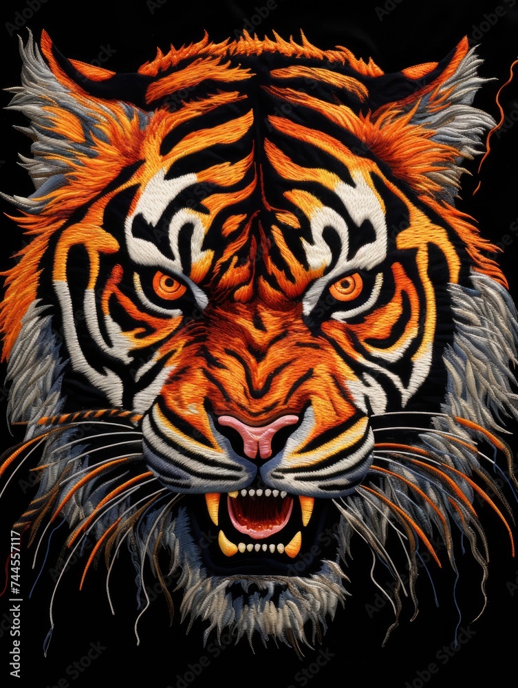 Tiger Face Painting on Black Background. Printable Wall Art.