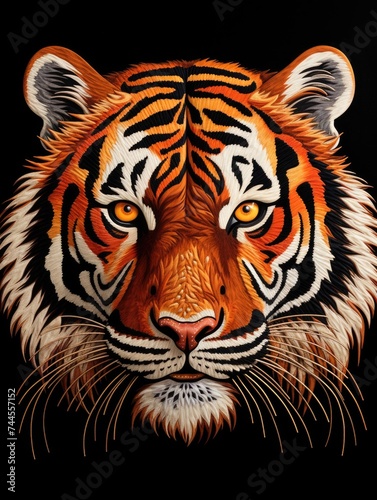 Close Up View of Tigers Face on Black Background. Printable Wall Art.