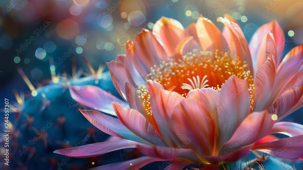 Petal Contrast: Cactus flower adorned with contrasting hues.