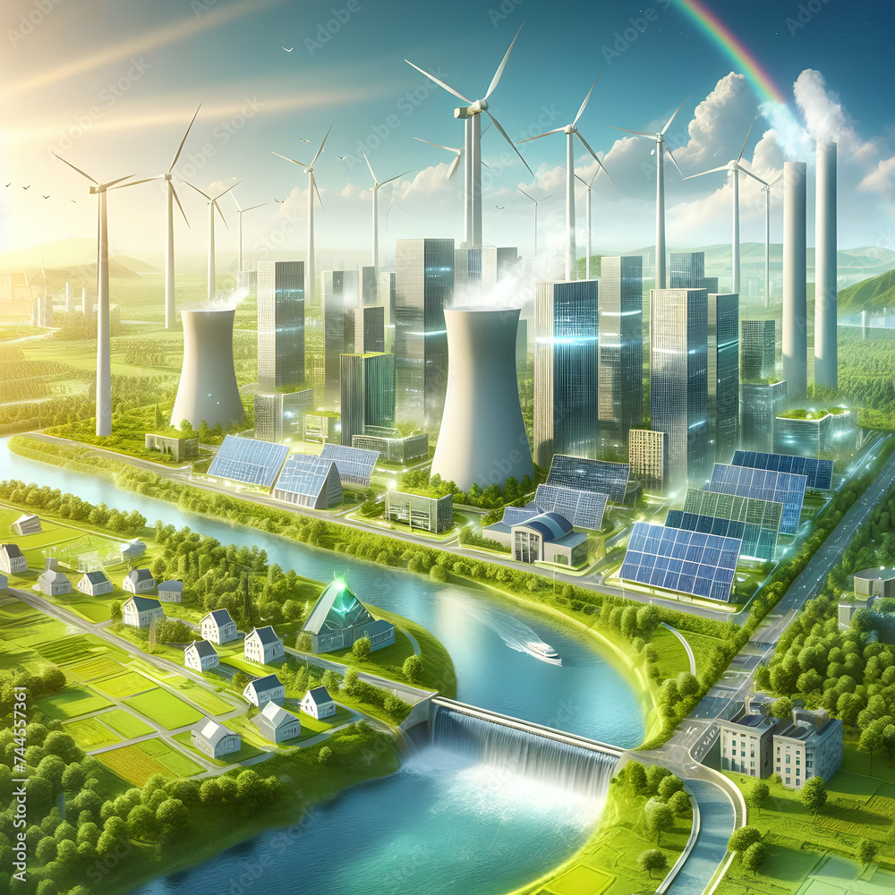 A conceptual image showcasing the integration of green energy solution ...