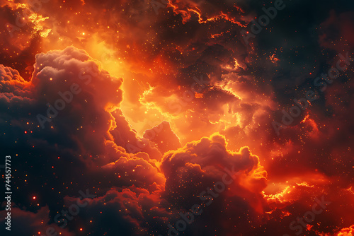 red and orange fire surrounded in space in the style 