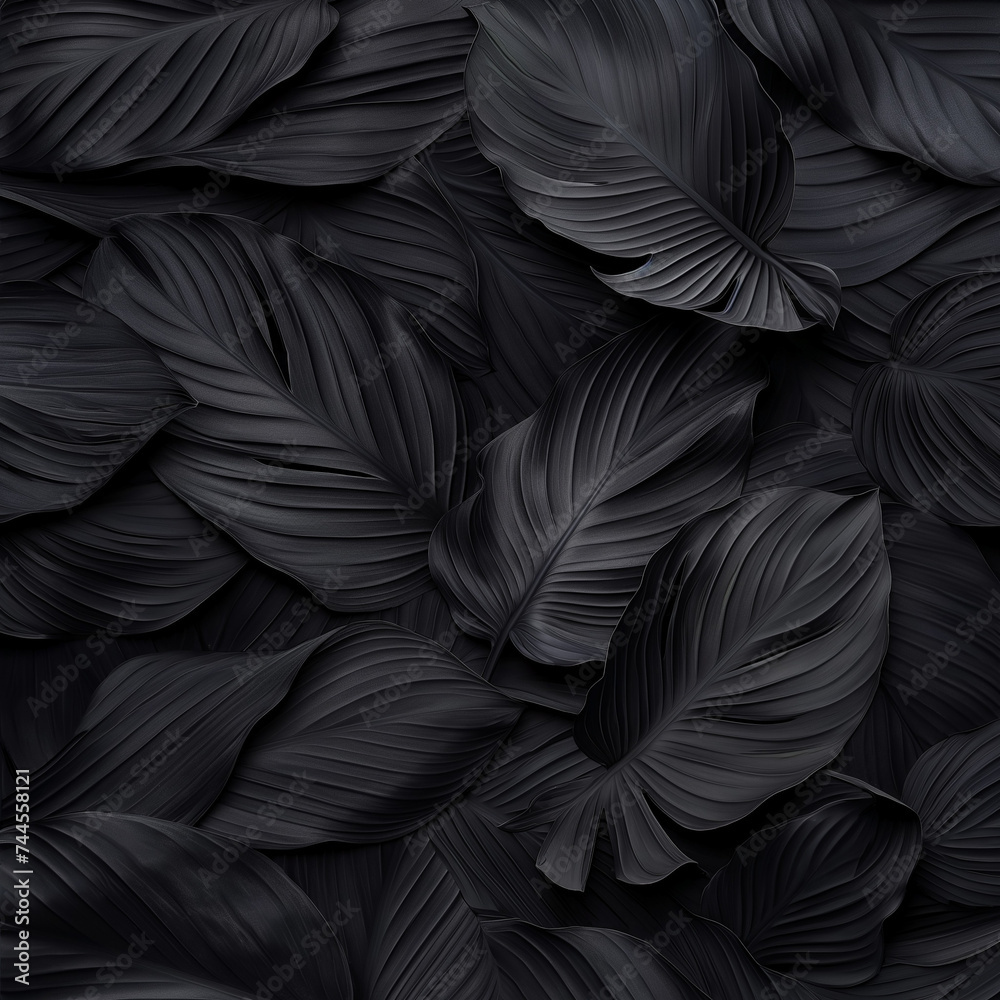 Black Leaf Dark Background aesthetic and exotic leaves pattern close-up Generative AI Black Leaf Dark Background aesthetic and exotic leaves pattern close-up Generative AI