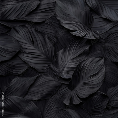 Black Leaf Dark Background aesthetic and exotic leaves pattern close-up Generative AI © ibrahim