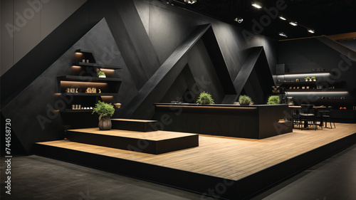 interior of a room, black 3d render.
