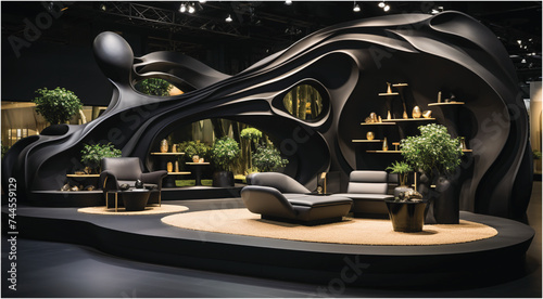 interior of a room, black 3d render.