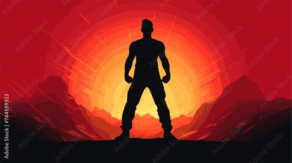 Silhouette of a person in a powerful and confident stance  filled with energy. simple Vector art