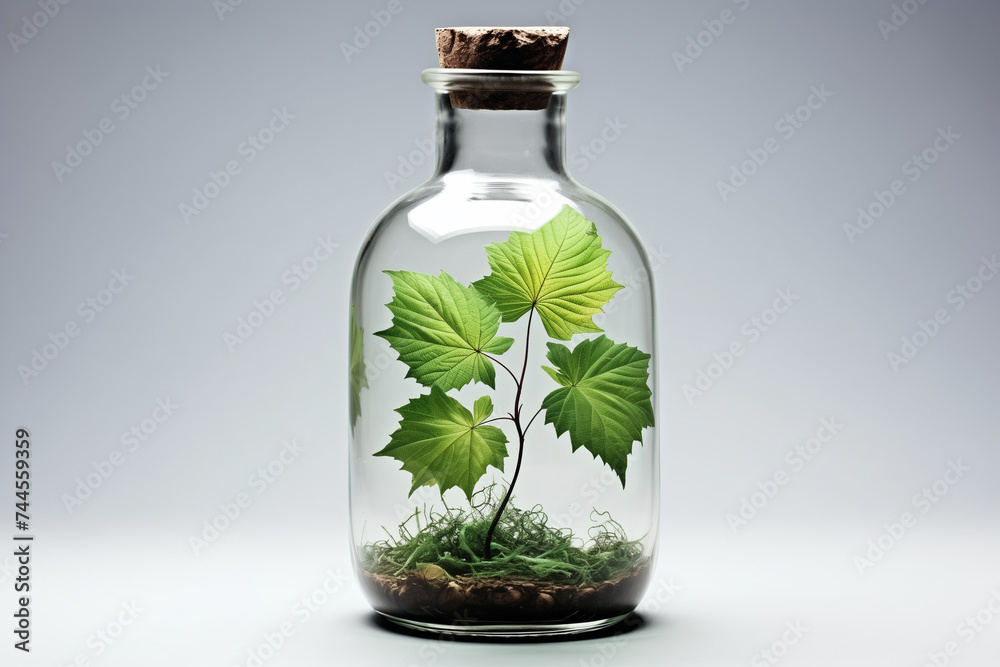 Green Sycamore Sprout in Glass Bottle: Sustainable Environment Concept with a Touch of Minimalist Aesthetics Green Sycamore Sprout in Glass Bottle: Sustainable Environment Concept with a Touch of Minimalist Aesthetics