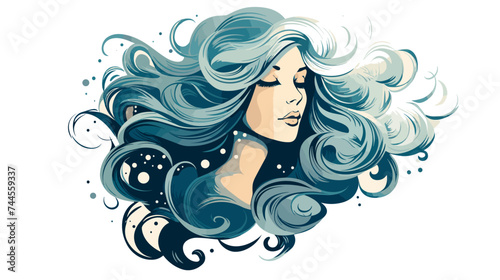 Stylistic illustration of a face with exaggerated flowing hair. simple Vector art