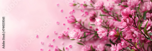 Blooming Magnolia Branches on Pastel Pink: A Breath of Spring with Falling Petals for Serene and Graceful Backgrounds