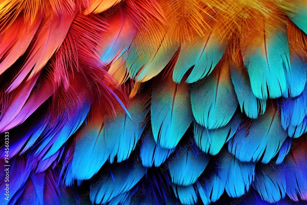Obraz premium Feathers of an exotic bird in a gradient of iridescent colors