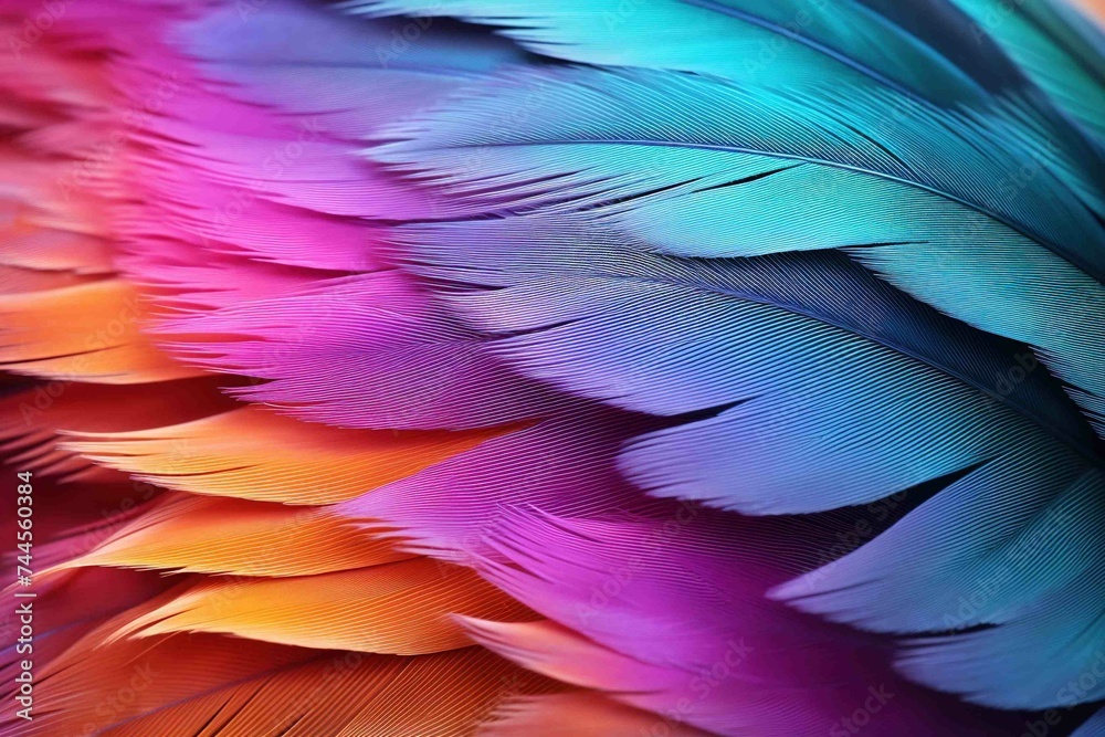 Fototapeta premium Feathers of an exotic bird in a gradient of iridescent colors
