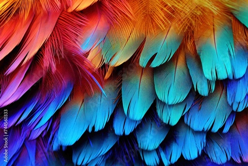 Feathers of an exotic bird in a gradient of iridescent colors © Dan