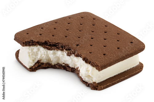 Ice cream sandwich with brown cookies isolated on white background