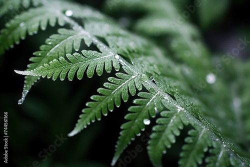 Ice crystals forming on the surface of a large, dark green fern