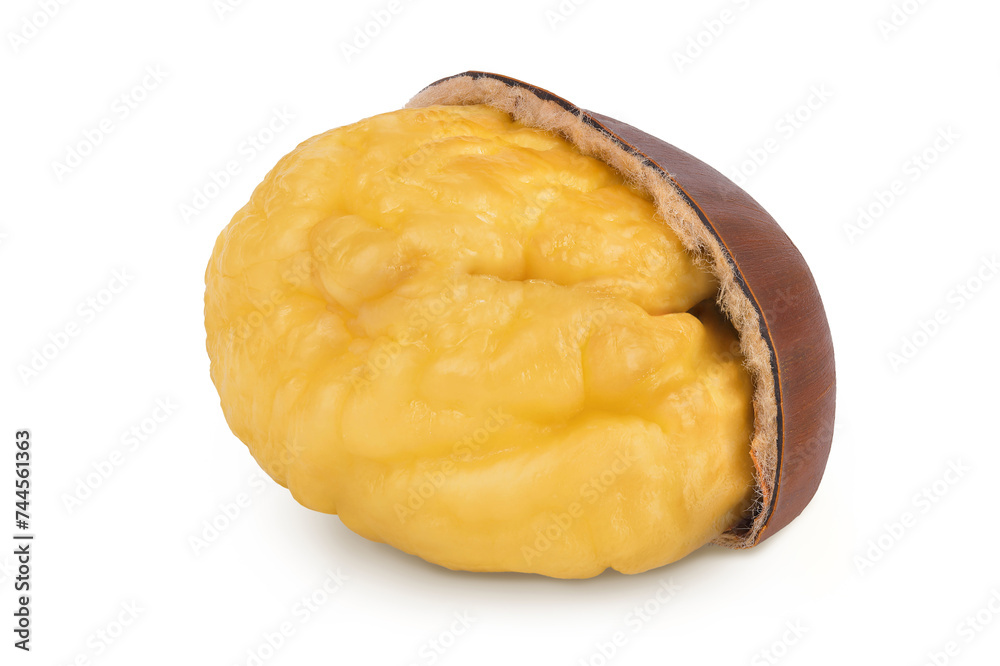 roasted chestnut isolated on white background wit full depth of field.