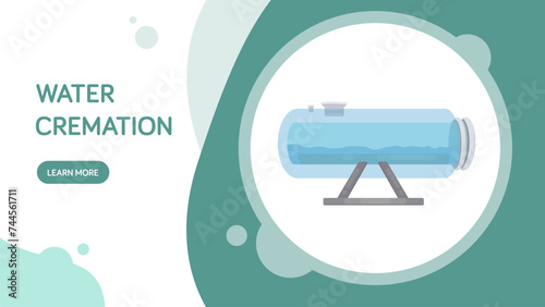 Water Cremation Technology. Website banner, poster. Vector Flat Illustartion. Water cremation apparatus. Alkaline hydrolysis