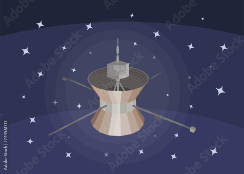 Helios 2 satellite military spacecraft in space. Space exploration, probe. Flat Vector Illustration