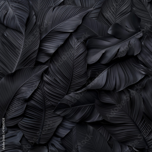 Black Leaf Dark Background aesthetic and exotic leaves pattern close-up Generative AI